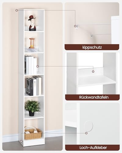 Hzuaneri Bücherregal, 6-Tier Bücherschrank, Würfelregal, Modernes offenes Regal aus Holz, Aufbewahrungsregale und Präsentationsregale für Wohnzimmer, Home Office, Schlafzimmer, Weiß BC09603X