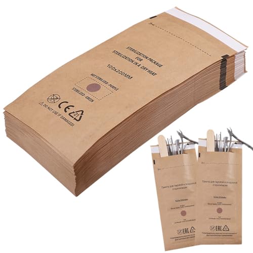 WUSJCOF Bolsas de Esterilización para Autoclave, Bolsas de Esterilización para Manicura, Bolsas de Papel Autoadhesivas para Desinfección de Uñas, 100x200mm - 50 unidades