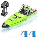 Hitish RC Boat for Kids Adults 2.4GHz Remote Control Boats with LED Light for Pool Lakes Water, 20MPH Fast Speed Racing Jet Boat, Boat Toy for Boys Girls, 2 Rechargeable Batteries 40+ Mins, Green