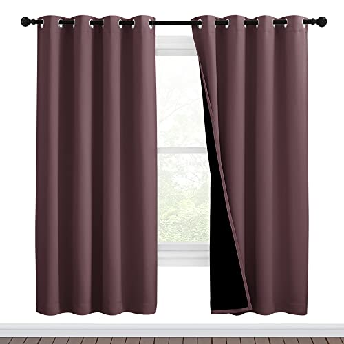 Image of NICETOWN Living Room Completely Shaded Draperies, Privacy Protection & Noise Reducing Ring Top Drapes, Black Lined Insulated Window Treatment Curtain Panels (Dry Rose, 2 Pieces, W46 x L72)