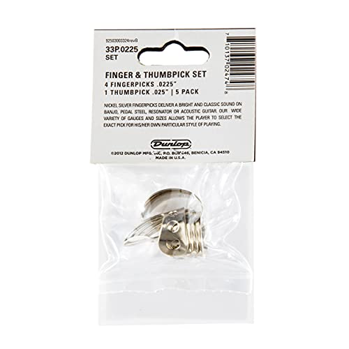 Image of Jim Dunlop 33P.0225 Nickel Silver Finger and Thumb Picks.0225-inch 5 /Player's Pack