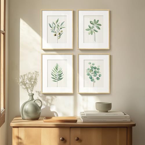 Framed Sage Green Botanical Wall Art for Bathroom, Farmhouse Plant