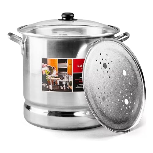 Lista de Vaporeras para ollas favoritos de las personas. 46 LAMEX | Vaporera de Aluminio | Completa tu Bateria de Cocina - Utensillos de Cocina | Ideal para tu Hogar & Cocina Integral | con Tapa De Vidrio - 30 litros