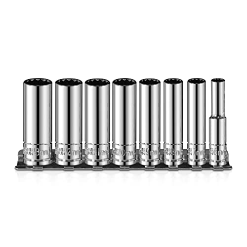 1/4" Drive Socket Set - 8 Piece Metric (6Mm-13Mm) 12-Point Deep Socket Set - Cr-V With Sturdy Holder - 50Bv30 #TOP6