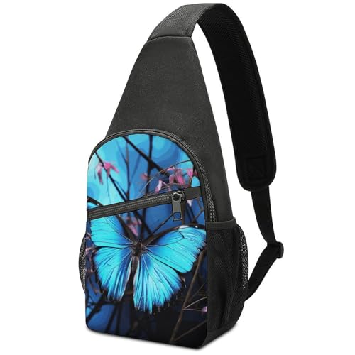 Sling Bag para Mujer y Hombre Azul con Mariposa