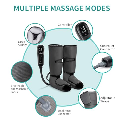 Image of Nekteck Leg Compression Massager with 2 Size Extensions for Circulation | 2 Modes, 3 Intensities, FSA Eligible HSA Foot and Calf Massager, Relieve Pain Edema Swelling, Massage Tools for Men Women