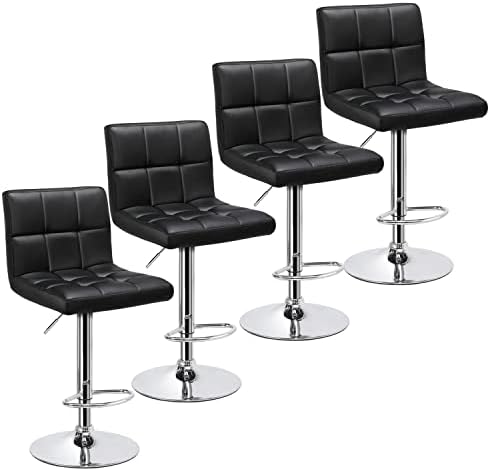 Yaheetech Counter Chairs Height Adjustable Counter Height Bar stools Kitchen Island Chairs Swivel PU Leather Chair Black X-Large Base and Seat, 4pcs