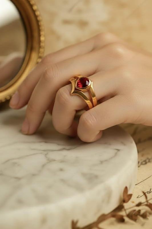 Garnet Gemstone Gold Plated And Sterling Silver for Stone Band Wome Ring Handmade Jewelry GMR67