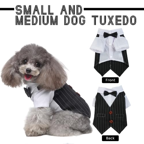 T'chaque Dog Tuxedo, Dog Bow Tie Suit For Small Medium Large Dogs Cats, Pet Dog Wedding Dress Shirt For Christmas Birthday Costumes, Formal Dog Wedding Attire Outfits Dress Up Bowtie Apparel, Black, S #TOP1