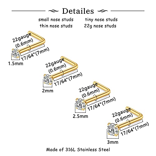 MODRSA Silver Gold Nose Studs Nostril Piercings Threadless Push in Nose Rings Stud L Shaped Surgical Steel Hypoallergenic Flat Back Helix Earrings Screw Studs Crokscrew Nostril Jewelry for Women Men2
