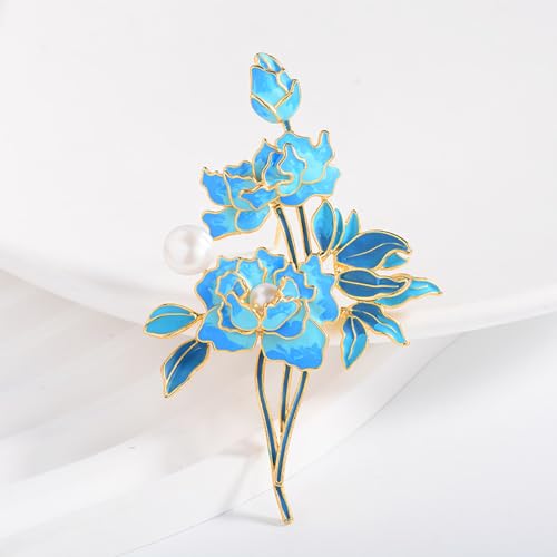 Image of Dainty Flower Brooch Pin for Women Graceful Peony Pearl Enamel Badge Lapel Pin Brightly Colored Corsage Pin Chic Banquet Party Jewelry Dress Accessories Gift