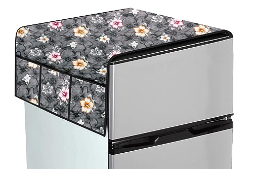 Image of The Furnishing Tree Fridge Top Cover Compatible for Samsung RT28C3032GS /HL, 236 LTR WxL 65x111 in CM Floral Pattern Multi Grey