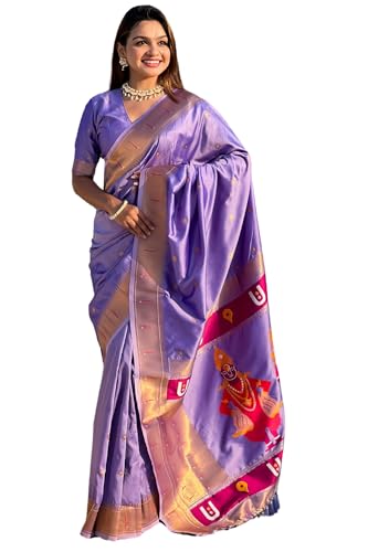 Image of SGF11 Women's Kanjivaram Paithani Silk Saree With Unstitched Blouse Piece