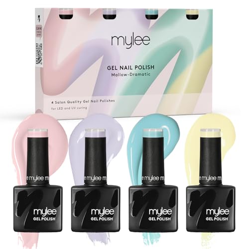 Mylee Set de Esmalte de Uñas Gel Semipermanente 4x8ml [Mallow Dramatic]   Manicura y Pedicura UV/LED, Uso Profesional y Doméstico, Larga Duración, Fácil de Aplicar, Vegan & Cruelty Free