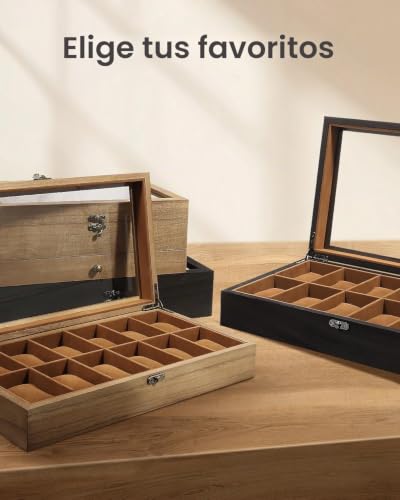 Caja de Relojes con 12 Compartimentos de Madera y Almohada Algodón Seda Uten 8