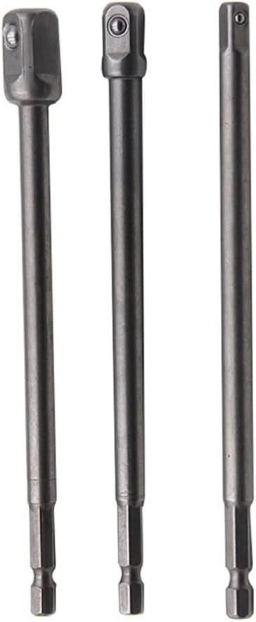 Hex Socket Adapter for Impact Driver Bit Set, 150mm Drill Extension Bar with 1/4 Inch Hex Shank, Drill Socket Converter, Chrome Vanadium Steel Adapter, 1/4" x 3/8" x 1/2" Sizes(1-2)
