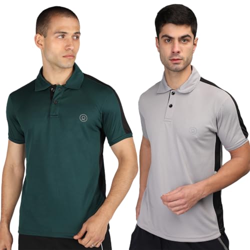 Image of CHKOKKO Men's Active Sports Wear Polo Half Sleeve Gym Tshirt with Button Collar Quick Dry Breathable Perfect for Workout Running Regular Fit Pack of 2