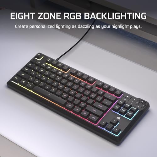 Corsair K55 CORE TKL RGB Gaming Keyboard – Tenkeyless, 8-Zone RGB, Quiet Membrane Keys, Spill Resistant, Media Keys, 1000Hz Polling – NA Layout – Black - Image 7