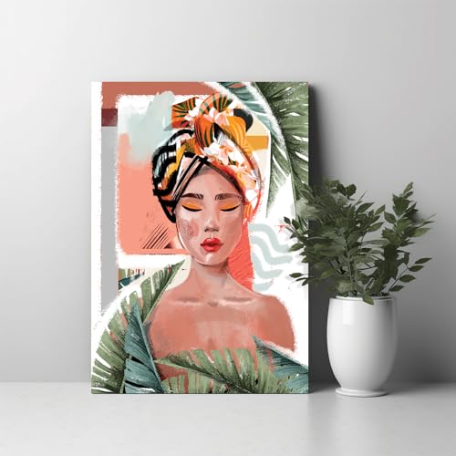 Image of PAINTINGMANTRA Stretched Modern Canvas Wall Art Painting, Asian Women Artwork for Living Room, Home, Bedroom, Office Decoration (Set of 1, 16x22 Inch)