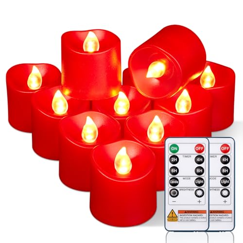 Image of Homemory 24Pack Red 400+Hour Remote Control Flameless Candles, 2 /4 /6 /8H Timer Led Votive Candles, Battery Operated Tea Lights for Wedding Table Centerpiece, Holidays, Halloween Pumpkins, Christmas