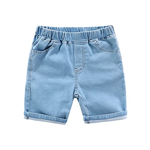 Toddler Baggy Straight Jean Shorts Loose Wide Leg Fold Hem Jeans Elastic Waist Solid Cuffed Hem Denim Pants for Baby