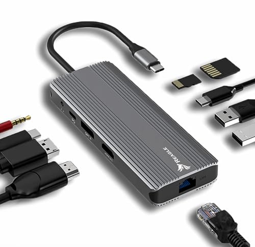 Reagle HUB USB-C 10 en 1 DisplayPort 1.4 HDMI 2.1 8K 30Hz 4K 144Hz 5 Gbps Display Port Power Delivery 100W cable Nylon trenzado recubierto Plug & Play (13 cm)