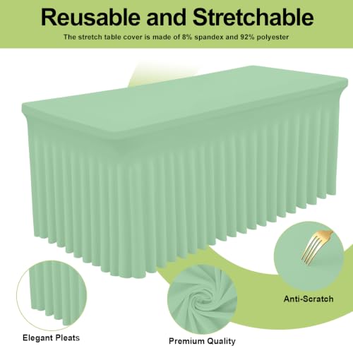 Image of Smiry 2 Pack Spandex Elastic Fitted Table Cloth Skirt for 6FT Table | Stretch Washable Table Cloth, Banquet Table Cover for Wedding, Party, Indoor & Trade Shows, (Light Green, 72Lx30Wx30H)