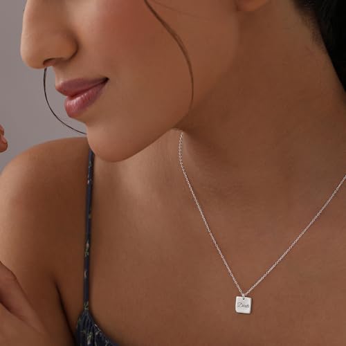 Image of TRUESILVER ACPL 925 Sterling Silver Personalised Necklace for Womens | Customized Engraved Charm Necklaces | Jewelry Gift for Anniversary Wedding Birthday