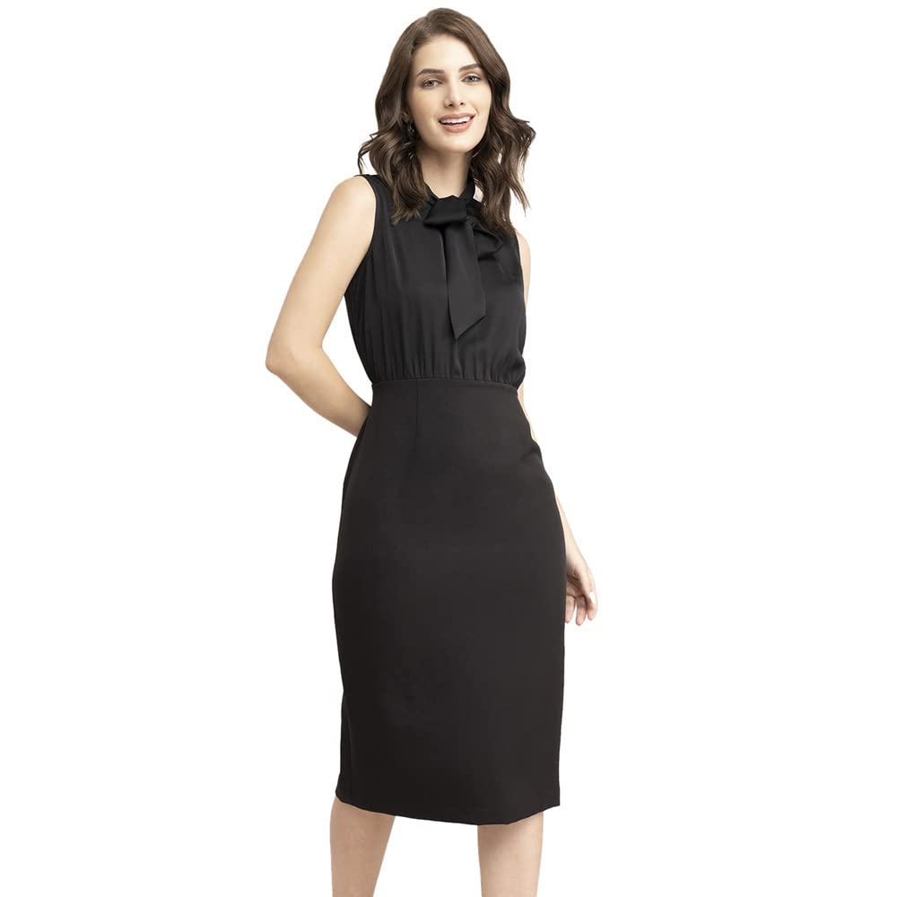 FableStreetWomen's Formal Tie-up Black Shift Dress