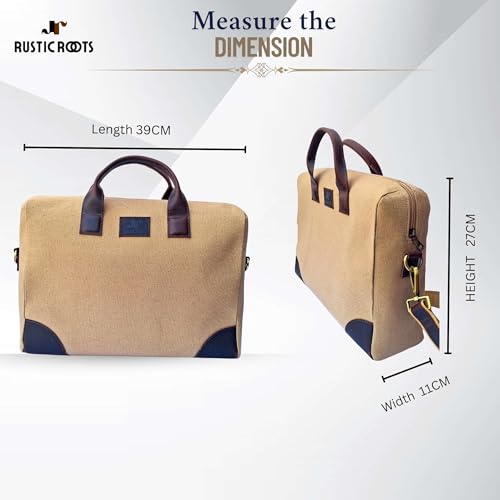 Image of Rustic Roots Laptop Bags for Men Office Use | Canvas Leather Laptop Messenger Bag | Laptop Side Bag for Man | Men's Work Briefcase Sling Bag | Casual Laptop Shoulder Bag