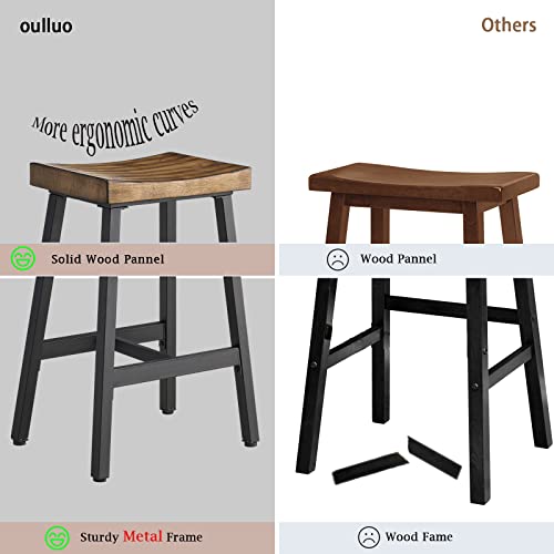 Oulluo Black Bar Stools, Counter Height Bar Stools, Set Of 2, Brown Solid Wood Saddle Stools With Metal Legs, 24 Inch Kitchen Counter Stools, Stools For Dining Room Kitchen Island, Pub,Bar,521P-Bbwd #TOP5