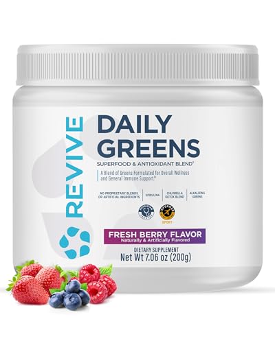 REVIVE MD Daily Green Powder Superfood (Fresh Berry) - Supergreens Powder to Support Energy Levels - Green Juice That Improves Fiber Intake - Vegetable Supports Digestion and Gut Health