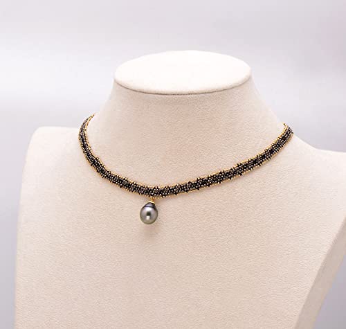 Paialco Cultured Tahitian Black Pearl Lace Choker Cocktail Dress Necklace, 9Mm #TOP1