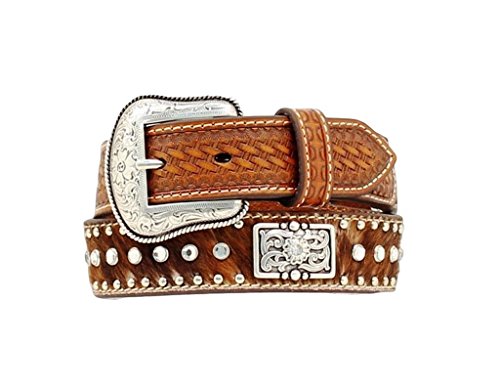 Nocona Belt Co. Boys' Unisex-Kid Rhinestone Hair-On-Hide Leather Brown 22