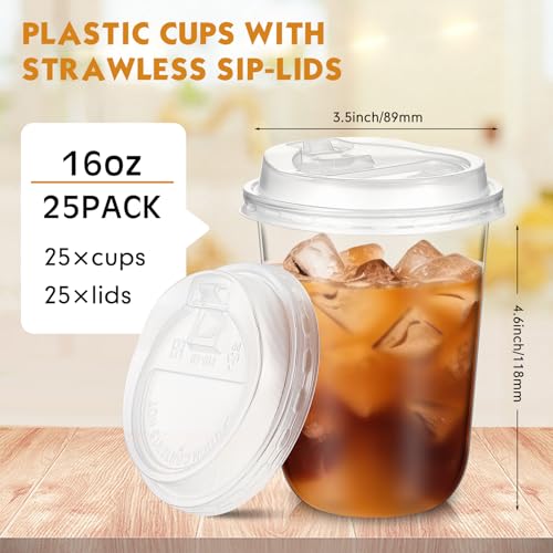 25 Sets 16oz Clear Plastic Cups with Lids - image 3