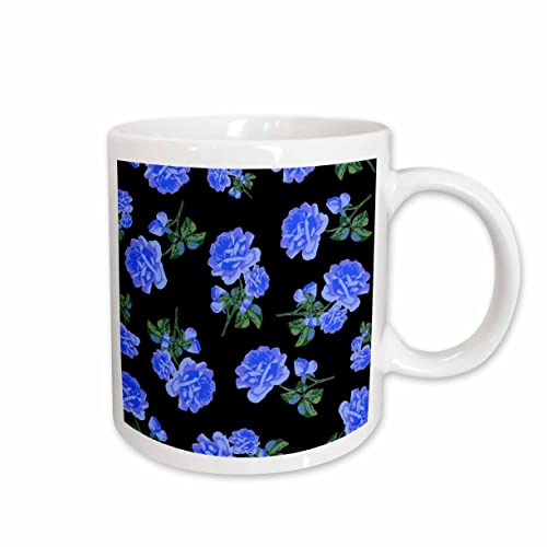 3dRose Elegant and Stylish Dark Blue Roses Floral Pattern on Sleek classy Black 11oz Mug