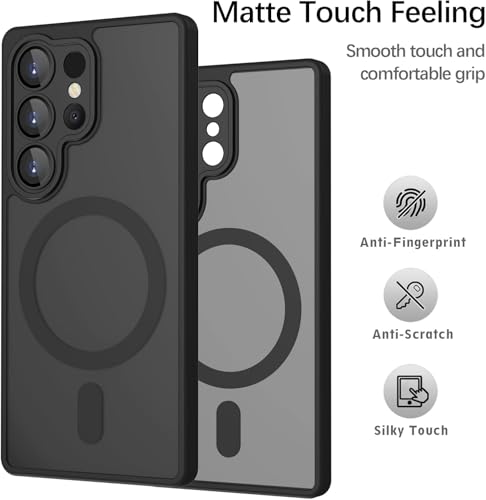 Image of Elzzi Magnetic for Samsung S25 Ultra 5g Case, Upgraded [Full Camera Protection] [Compatible with Magsafe] [Translucent Matte] Shockproof Protective Phone Case for Men & Women - Black
