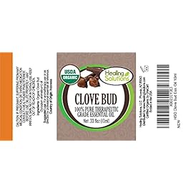Healing Solutions Organic Clove Bud Oil - Pure & Undiluted Cove Bud Oil - Therapeutic Grade Organic Clove Oil for Teeth, Gums, Tooth & Toothache (0.33 oz / 10ml)