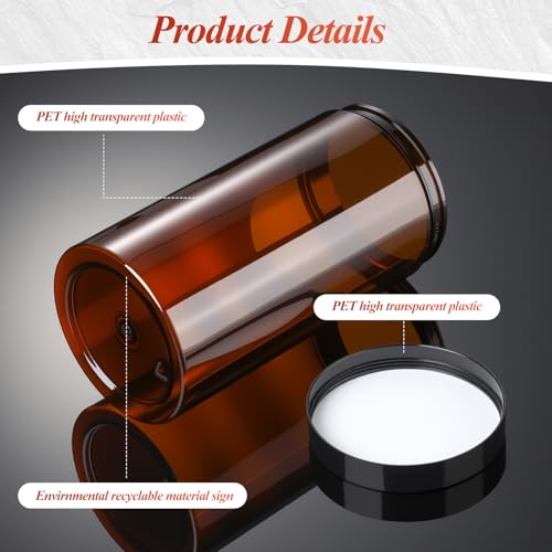 Image of Patelai 4 Pcs Plastic Jars Wide Mouth with Lids,32 Ounce,Amber | Travel Size for Creams Oils, Clear Round Storage Cosmetics Containers, Leak Proof Screw on Lids for Makeup Beauty DIY