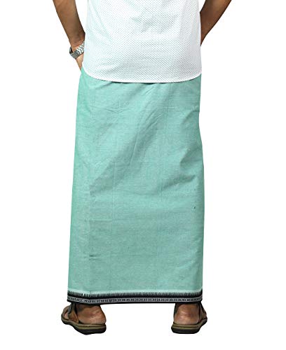 Image of PRAKASAM COTTON Velcro Pocket Dhoti | Thalapathi Border Readymade Cotton Kerala Mundu for Men