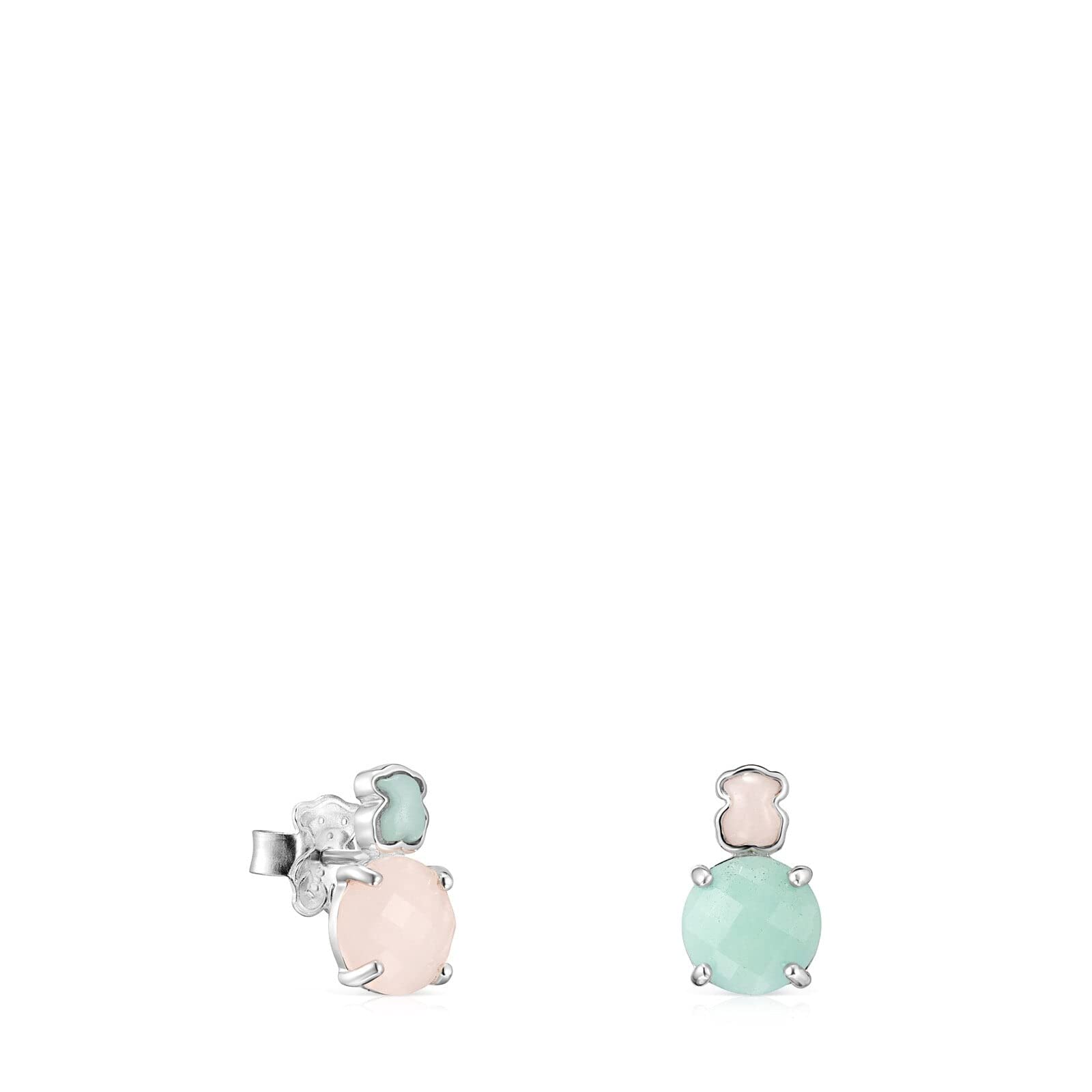 TOUS Pendientes de Plata de Primera Ley para Mujer con Cierre a Presión y Motivo en Gemas Preciosas, Versátil y Combinable, Colección Mini Color