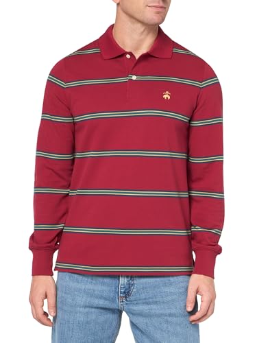 Brooks Brothers Men's Long Sleeve Cotton Pique Stretch Logo Striped Polo Shirt