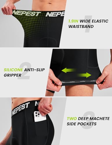 Image of Nepest Cycling Underwear for Men Bike Shorts 4D Padded Anti-Slip Leg Grips | Mountain Bike Liner with Padding, 4-Way Stretch, 2 Side Pockets, Moisture-Wicking, Breathable, Lightweight, Quick Dry, Biking