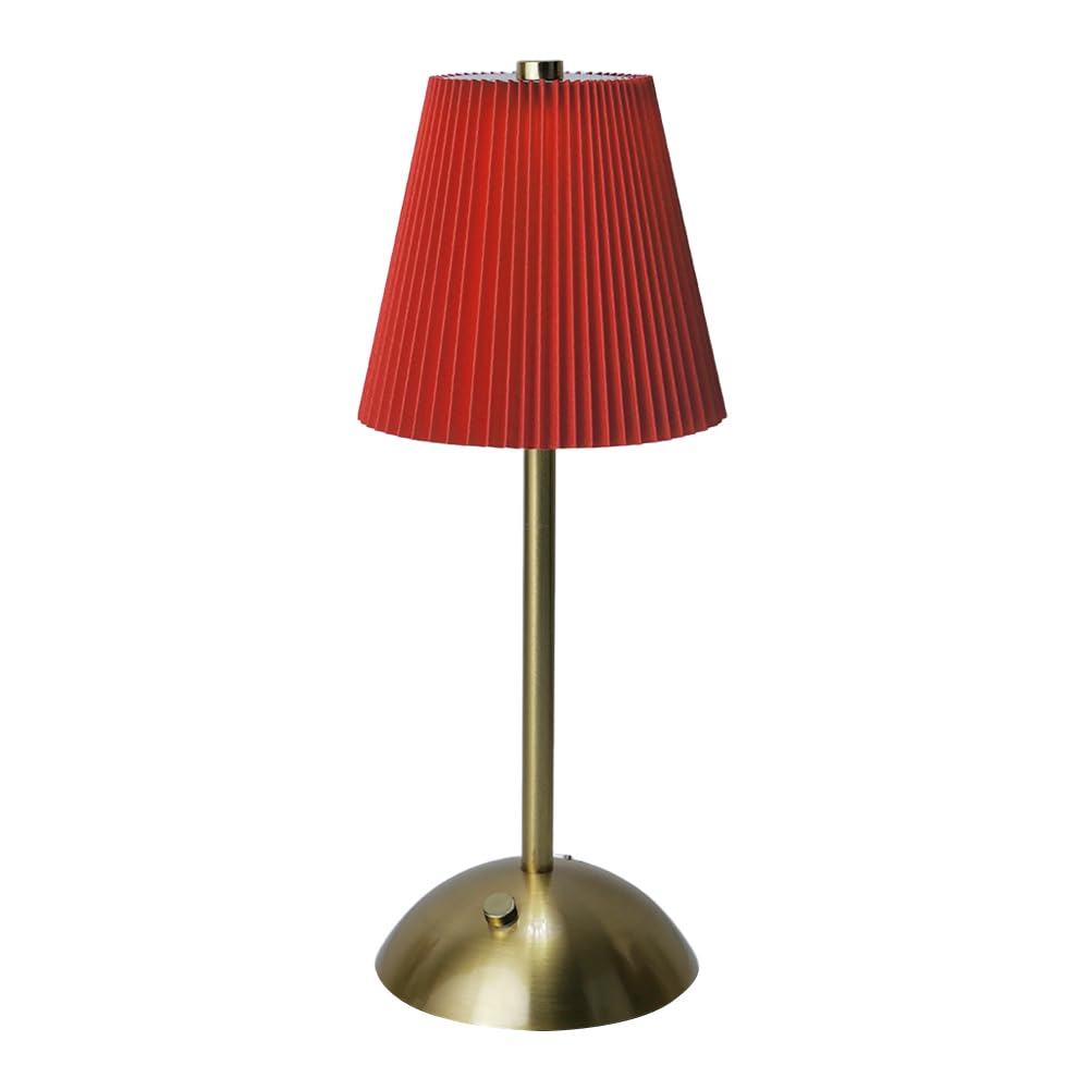 Fiorky Red Nordic Pleated Cordless Table Lamp Rechargeable Bedside Sleeping Light 3 Light Colors Dimmable Touch Metal Desk Lamp For Restaurant Bar Coffee Shop