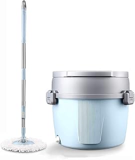 Spin Mop Bucket System Spin Mop Microfibre Spin Mop Bucket Set 360 ° Wringer Mop for Cleaning Floors and Tiles Stainless Steel Rod Bucket Floor Cleaning System