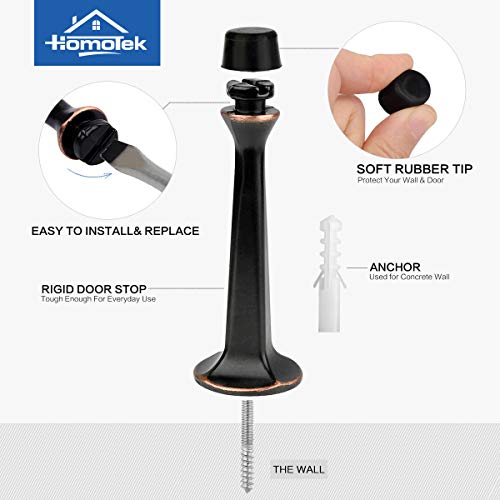Homotek 8 Pack Heavy Duty Solid Rigid Door Stop With Soft Rubber Tip, Zinc Die Cast Door Stopper Protect Wall & Door, Oil Rubbed Bronze #TOP1