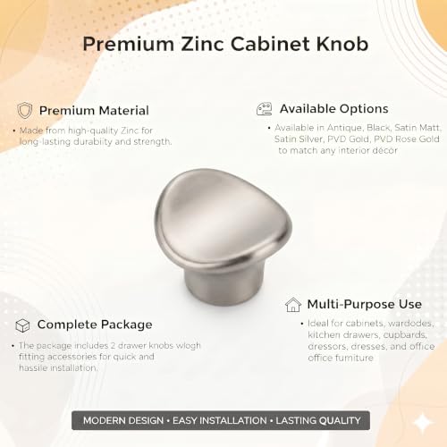 Image of JAGGER JAG401 Drawer Knobs for Home & Office - Durable and Elegant Stainless Steel Door Knob for Cabinets, Cupboards & Dressers (2, Satin (CURV Round))