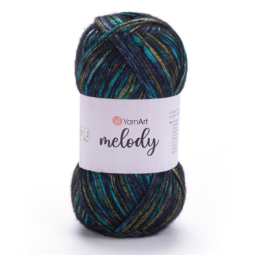 Image of YarnArt Melody Variegated Chainette - Metallic Sheen Fiber for Knitting, Crochet & Embroidery, 100g (3.5 oz) Skein, 230m (251 yd), Premium Blend of 70% Polyamide 21% Acrylic 9% Wool (906)