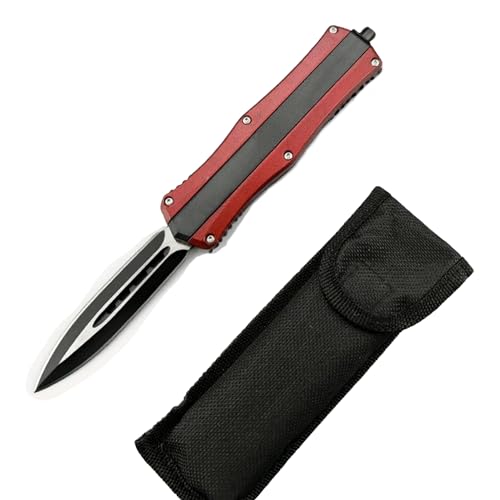 Folding knife outdoor pocket knife zinc alloy handle suitable for both men and women and applicable to hunting camping (Red)