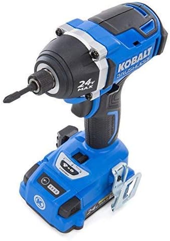 Kobalt impact driver with a metal belt clip attached to its side.